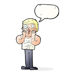 cartoon shocked gym man with speech bubble