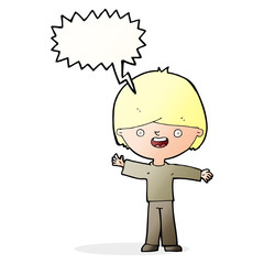 cartoon happy boy with speech bubble