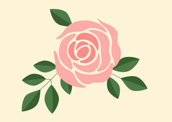 vector illustration of a pink rose and green leafs - 103513211