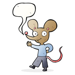 cartoon waving mouse with speech bubble