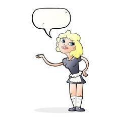 cartoon waitress serving with speech bubble