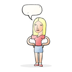 cartoon woman with hands on hips with speech bubble