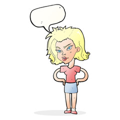 cartoon woman with hands on hips with speech bubble