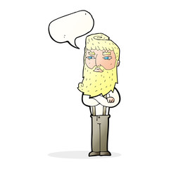 cartoon serious man with beard with speech bubble