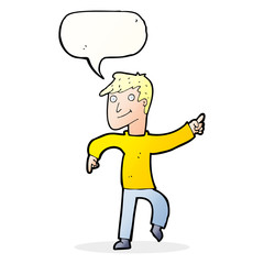 cartoon happy man pointing with speech bubble