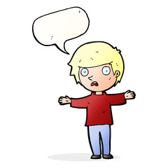 cartoon worried boy with speech bubble