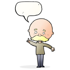 cartoon bald man with idea with speech bubble