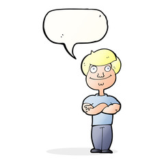 cartoon happy man with speech bubble