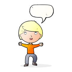cartoon happy boy with speech bubble