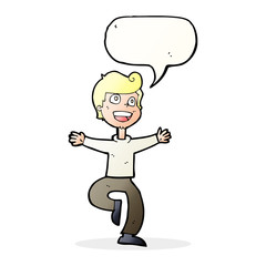 cartoon excited boy with speech bubble