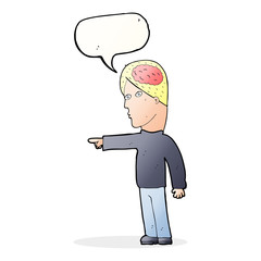 cartoon clever man pointing with speech bubble