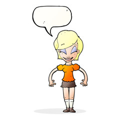 cartoon pretty woman with speech bubble