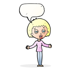 cartoon suspicious woman with speech bubble