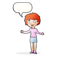 cartoon confused woman with speech bubble