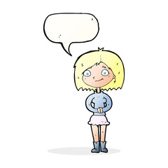 cartoon happy woman with speech bubble