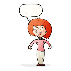 cartoon excited woman with speech bubble