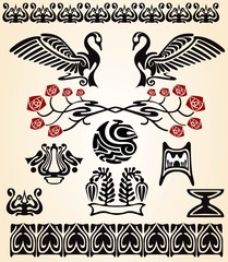 set of art nouveau elements and swan