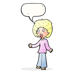 cartoon surprised woman with speech bubble
