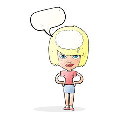 cartoon woman thinking with speech bubble