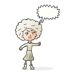 cartoon annoyed old woman with speech bubble