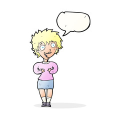 cartoon excited woman with speech bubble