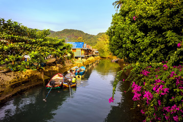 Naklejka premium Small village house at the river in Thailand