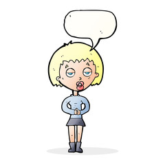 cartoon bored woman waiting with speech bubble