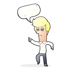 cartoon man accusing with speech bubble