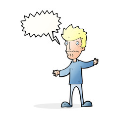 cartoon nervous man with speech bubble