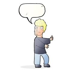 cartoon nervous man with speech bubble