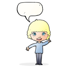cartoon woman with idea with speech bubble