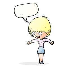 cartoon woman panicking with speech bubble