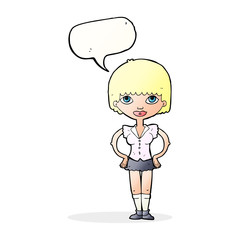 cartoon woman with hands on hips with speech bubble