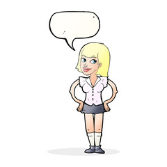 cartoon woman with hands on hips with speech bubble