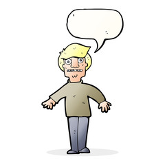 cartoon shocked man with speech bubble