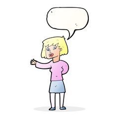 cartoon woman explaining with speech bubble