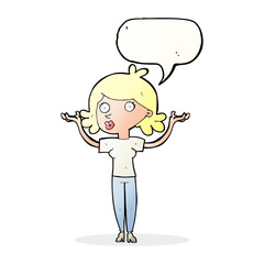 cartoon woman throwing arms in air with speech bubble