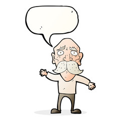 cartoon worried old man with speech bubble