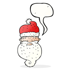 cartoon grim santa face with speech bubble