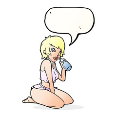 cartoon sexy gym girl with speech bubble