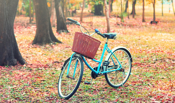 Bike for leisure travel. ( Focus at basket )  in vintage retro tone