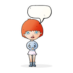 cartoon woman waiting patiently with speech bubble