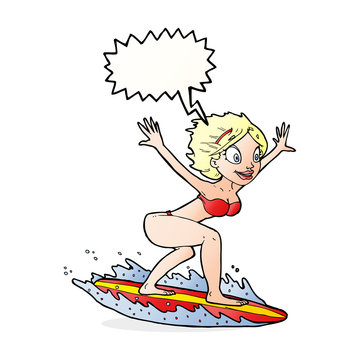 cartoon surfer girl with speech bubble