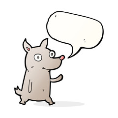 cartoon little dog waving with speech bubble
