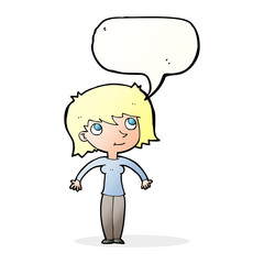 cartoon woman shrugging with speech bubble