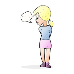 cartoon pretty girl with speech bubble