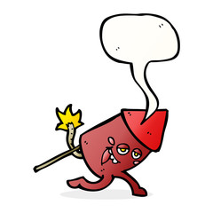 cartoon funny firework character with speech bubble
