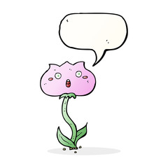 cartoon shocked flower with speech bubble