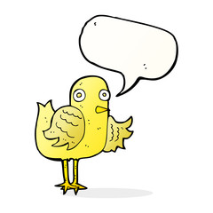 cartoon bird waving wing with speech bubble