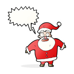 cartoon shocked santa claus with speech bubble